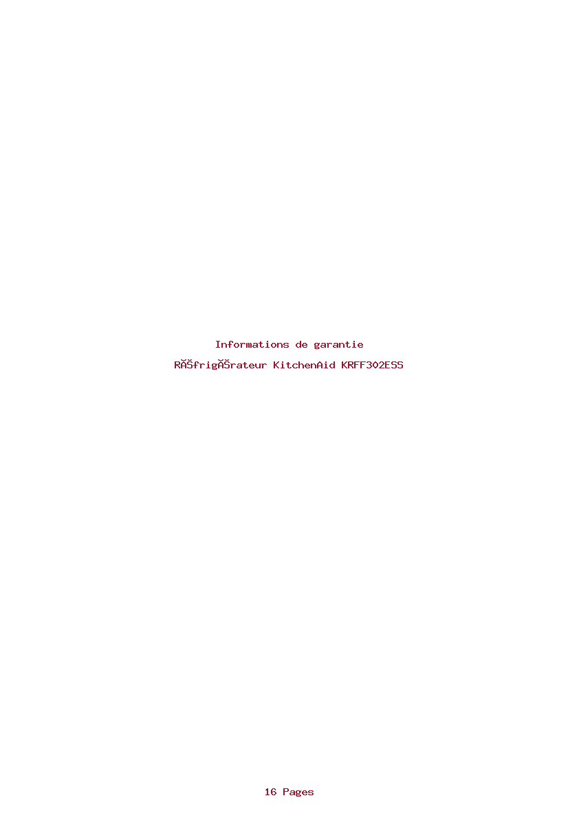Page 1 de la notice Informations de garantie KitchenAid KRFF302ESS