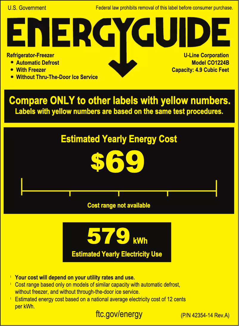 Page 1 de la notice Label énergétique U-Line U-CO1224FS-00B