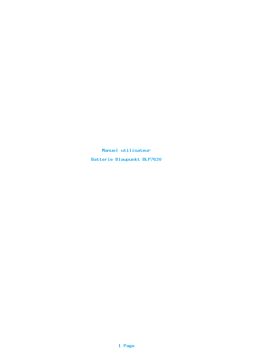 Page 1 de la notice Manuel utilisateur Blaupunkt BLP7620
