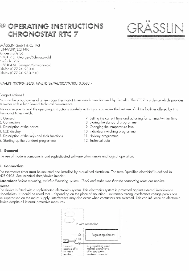 Page 1 de la notice Manuel utilisateur Grässlin Chronostat RTC 7