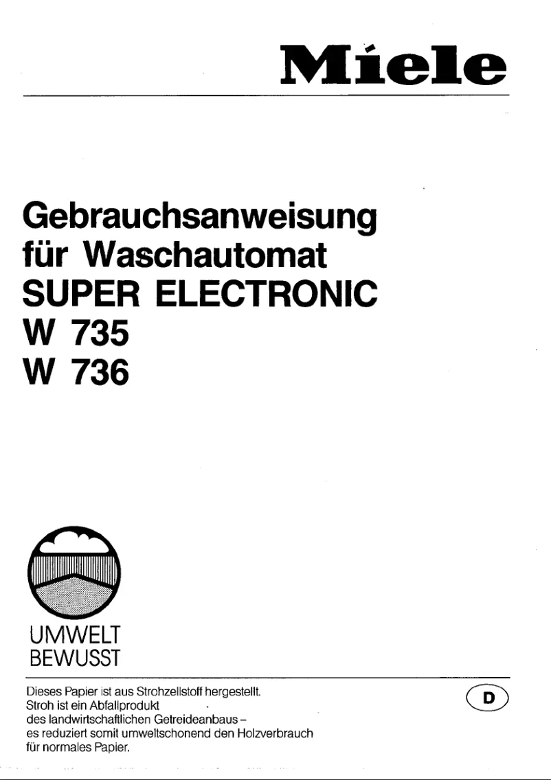 Page 1 of the manual User Manual Miele Super Electronic W 735