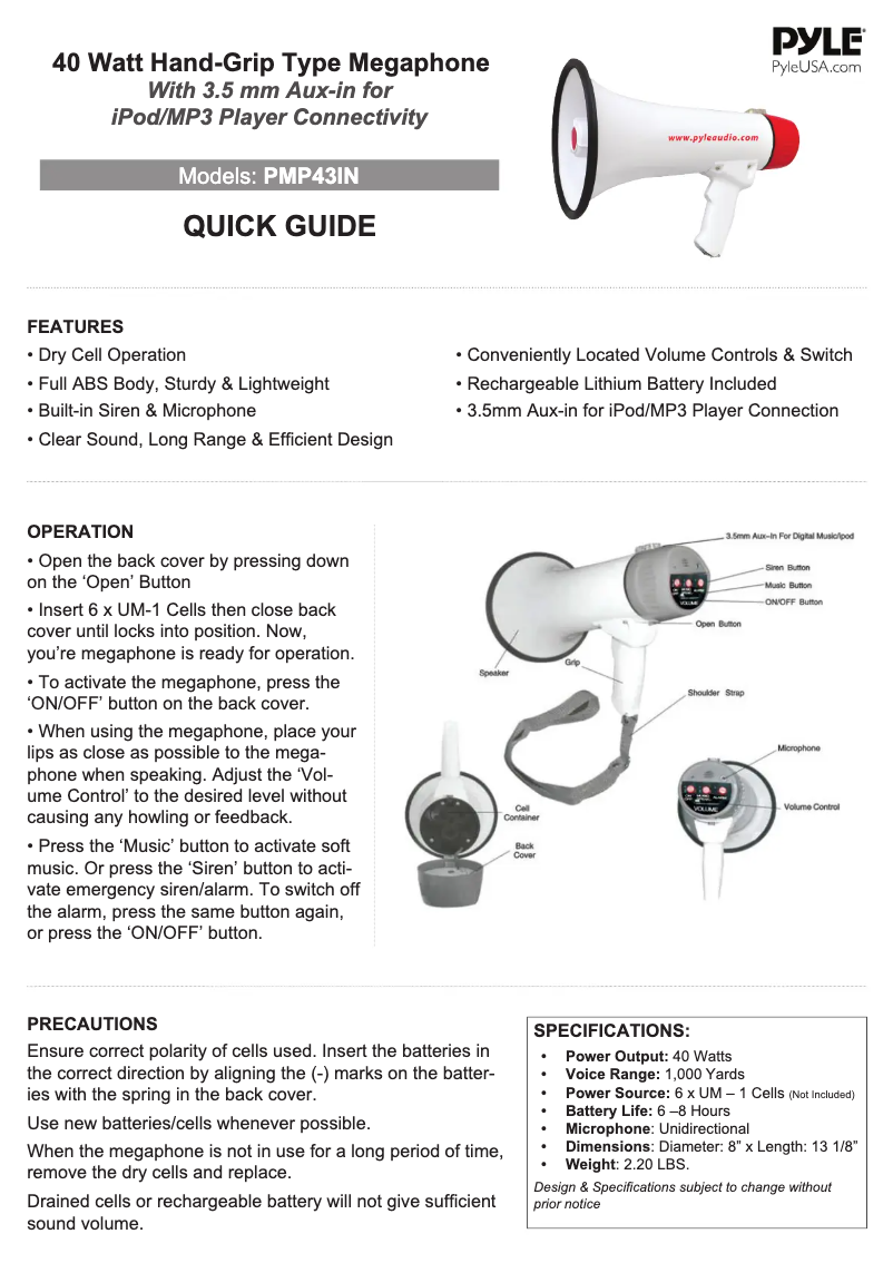 Page 1 de la notice Manuel utilisateur Pyle PMP43INE
