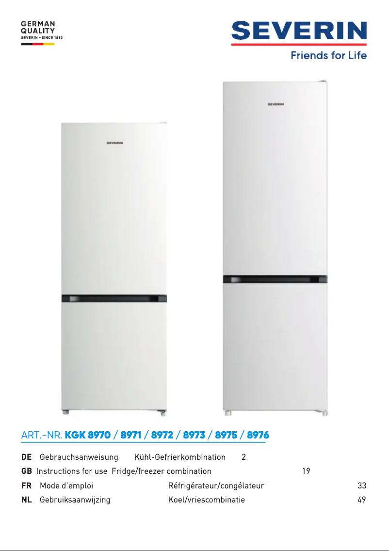 Page 1 de la notice Manuel utilisateur Severin KGK 8971