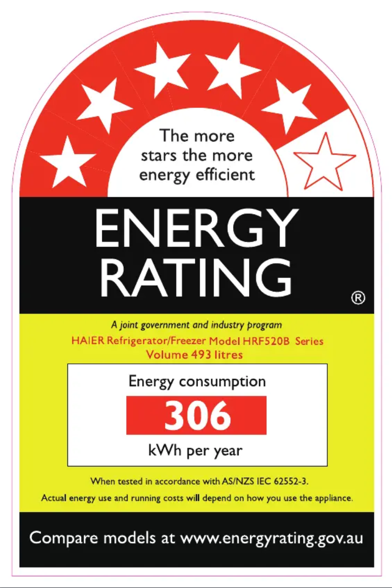 Page 1 de la notice Label énergétique Haier HRF520B