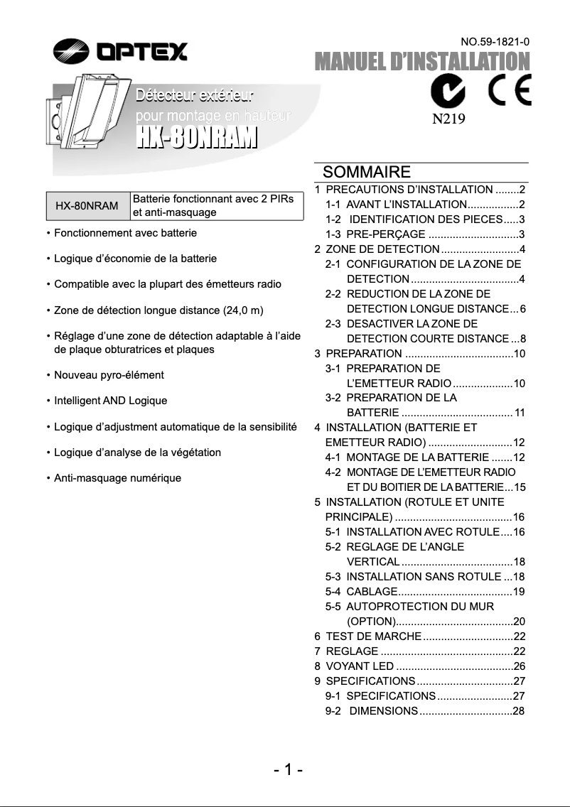 Página 1 del manual Manual de usuario Optex HX-80NRAM