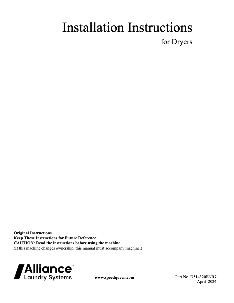 Página 1 del manual Manual de usuario Speed Queen DR5004WG