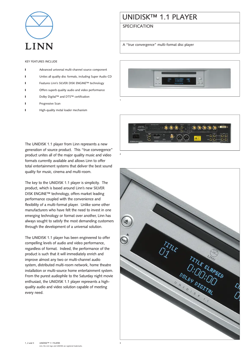 Page 1 de la notice Fiche technique Linn Unidisk 1.1