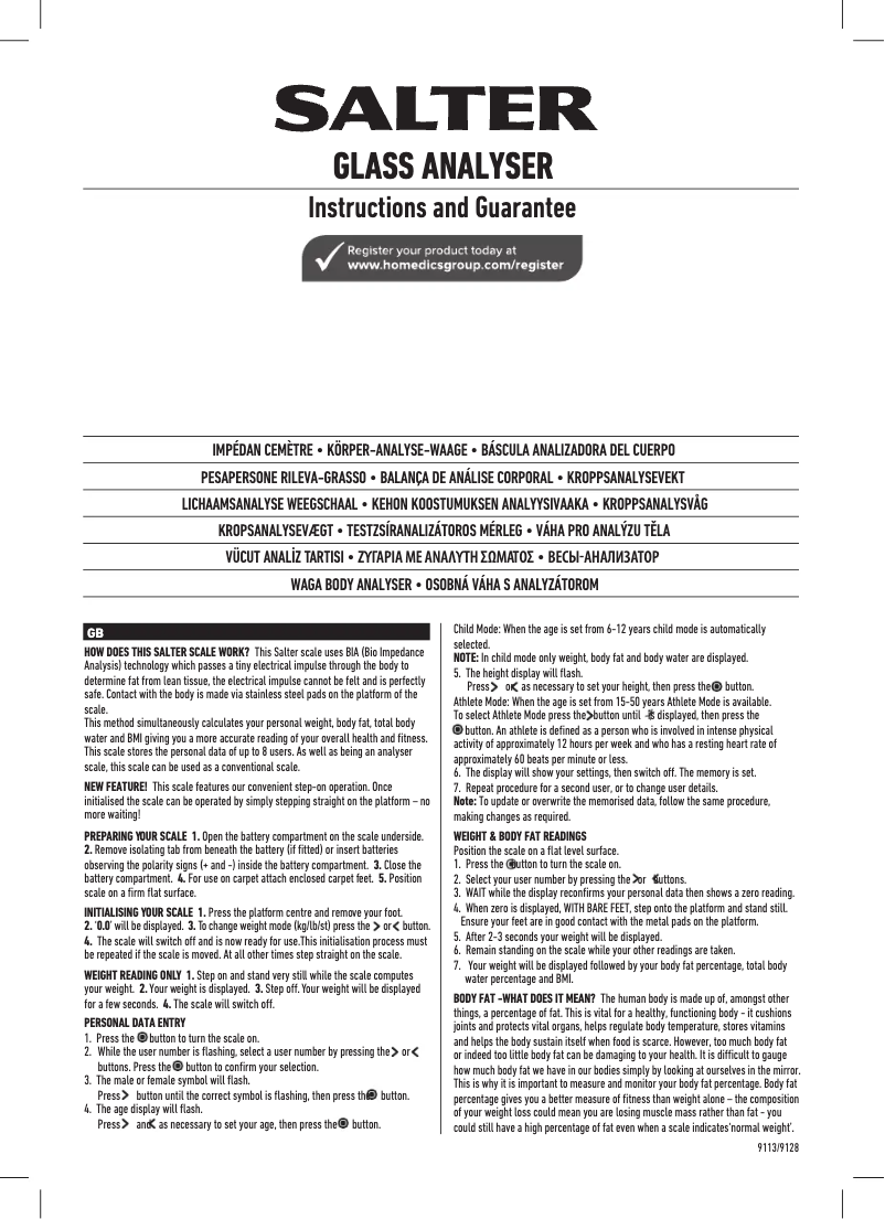 Page 1 de la notice Manuel utilisateur Salter 9113 BK3R