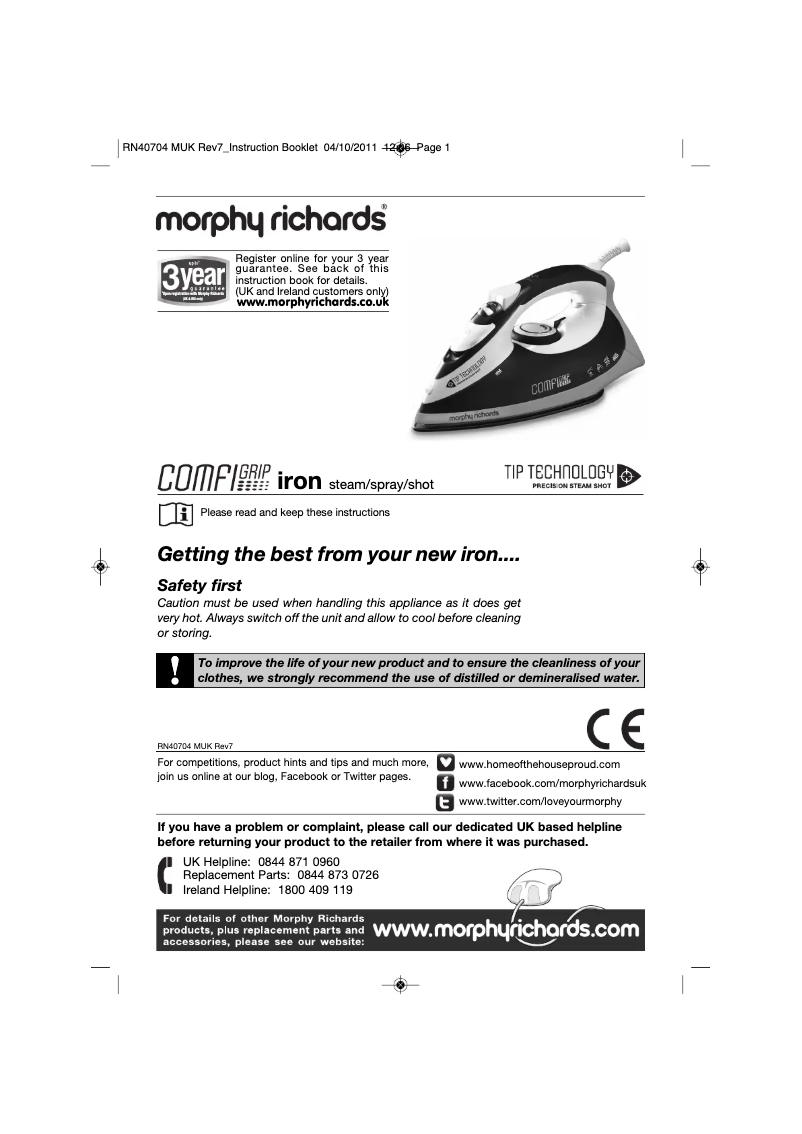 Página 1 del manual Manual de usuario Morphy Richards Comfigrip 40754