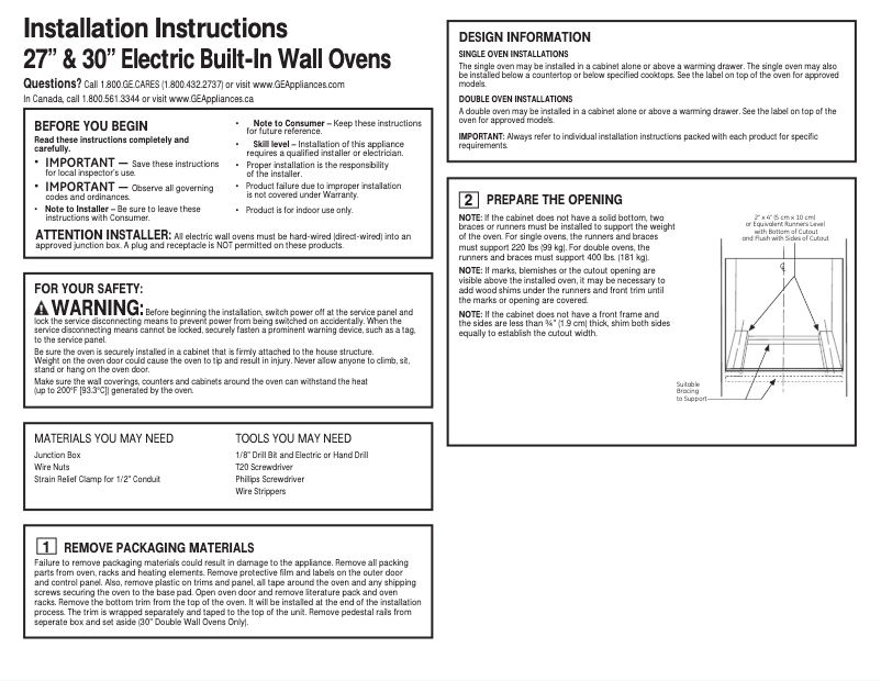 Page 1 de la notice Guide d'installation GE JT5000DFWW