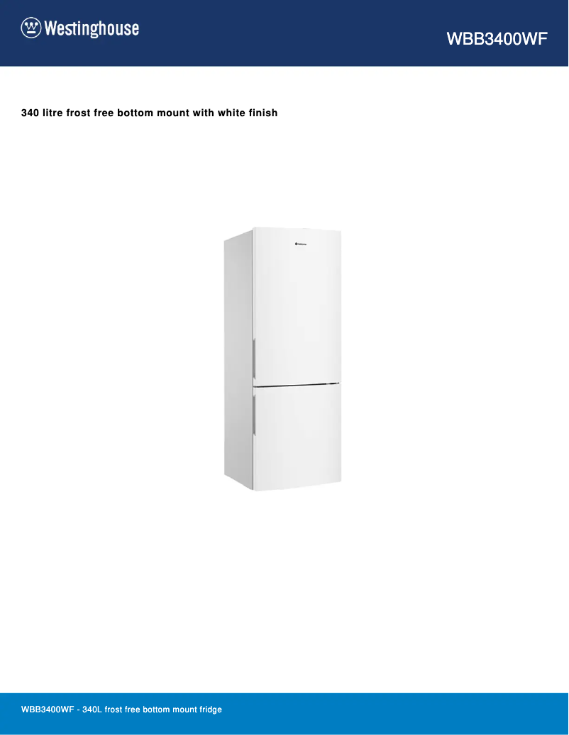 Page 1 de la notice Fiche technique Westinghouse WBB3400WF