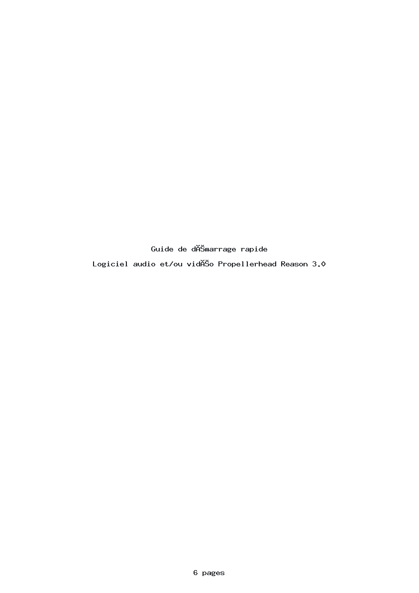 Page 1 de la notice Guide de démarrage rapide Propellerhead Reason 3.0