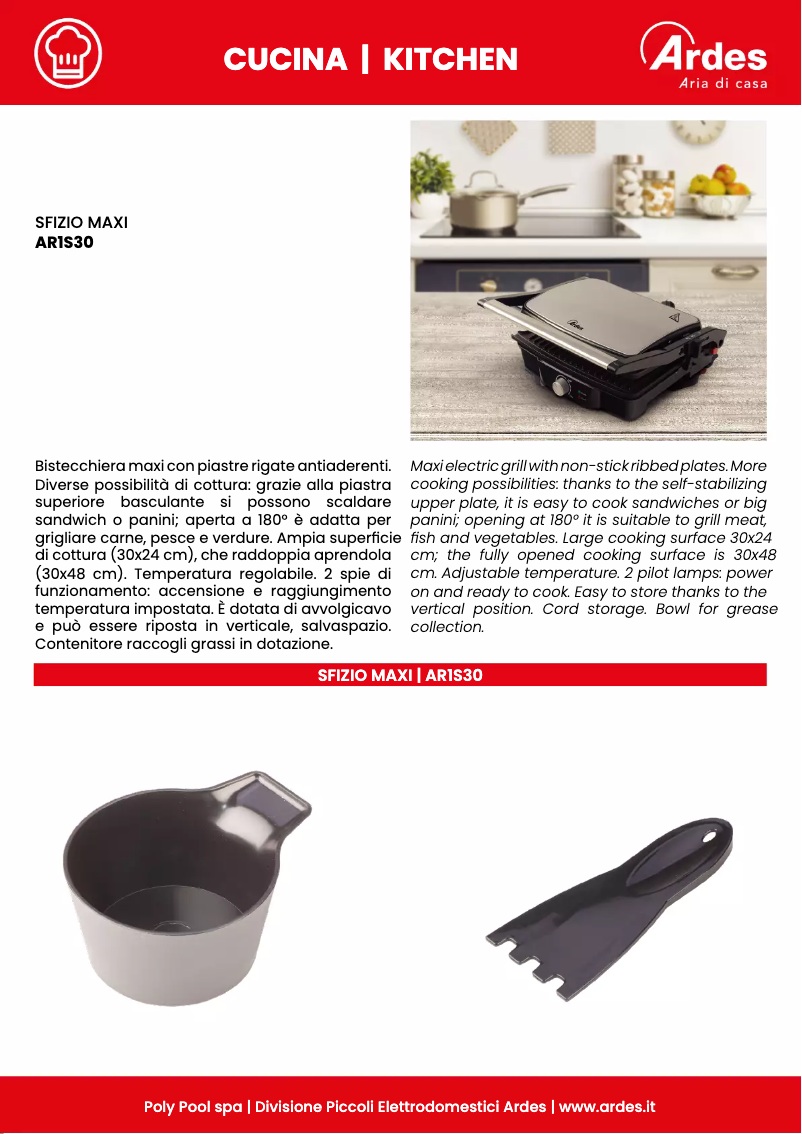 Page 1 de la notice Fiche technique Ardes Sfizio Maxi AR1S30