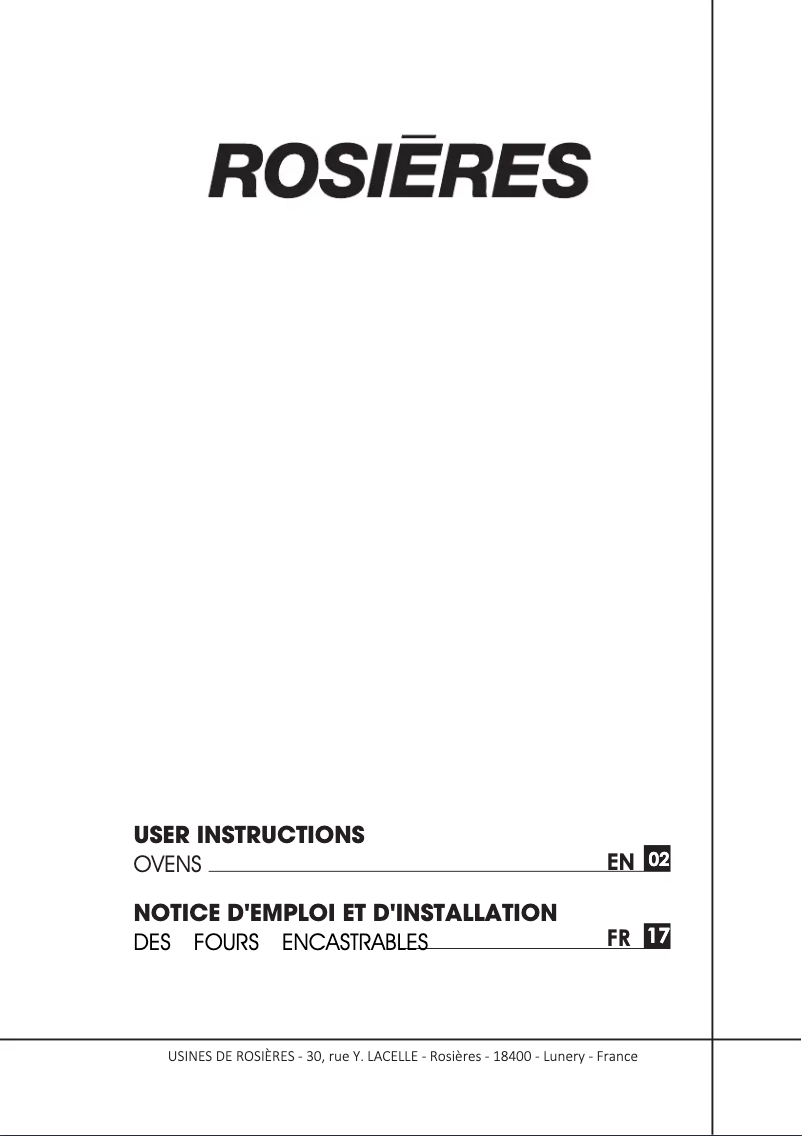 Page 1 de la notice Manuel utilisateur Rosieres RFC3O5079IN