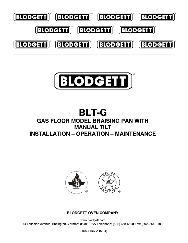 Page 1 de la notice Manuel utilisateur Blodgett BLT-40G