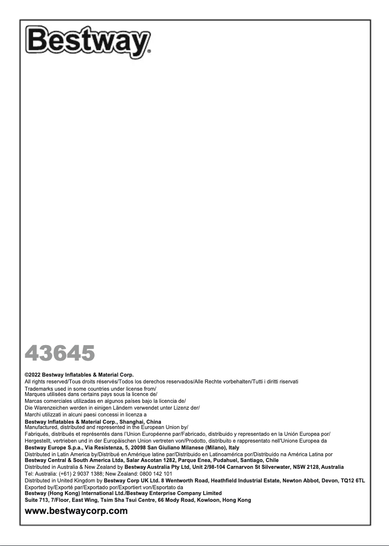 Page 1 de la notice Manuel utilisateur Bestway 43645