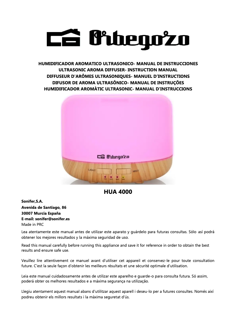 Página 1 del manual Manual de usuario Orbegozo HUA 4000