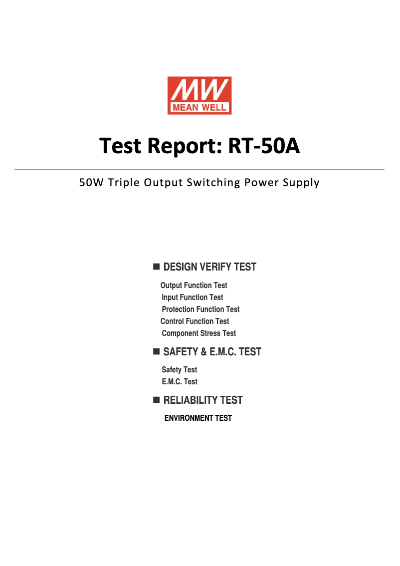 Page 1 de la notice Fiche technique Mean Well RT-50A