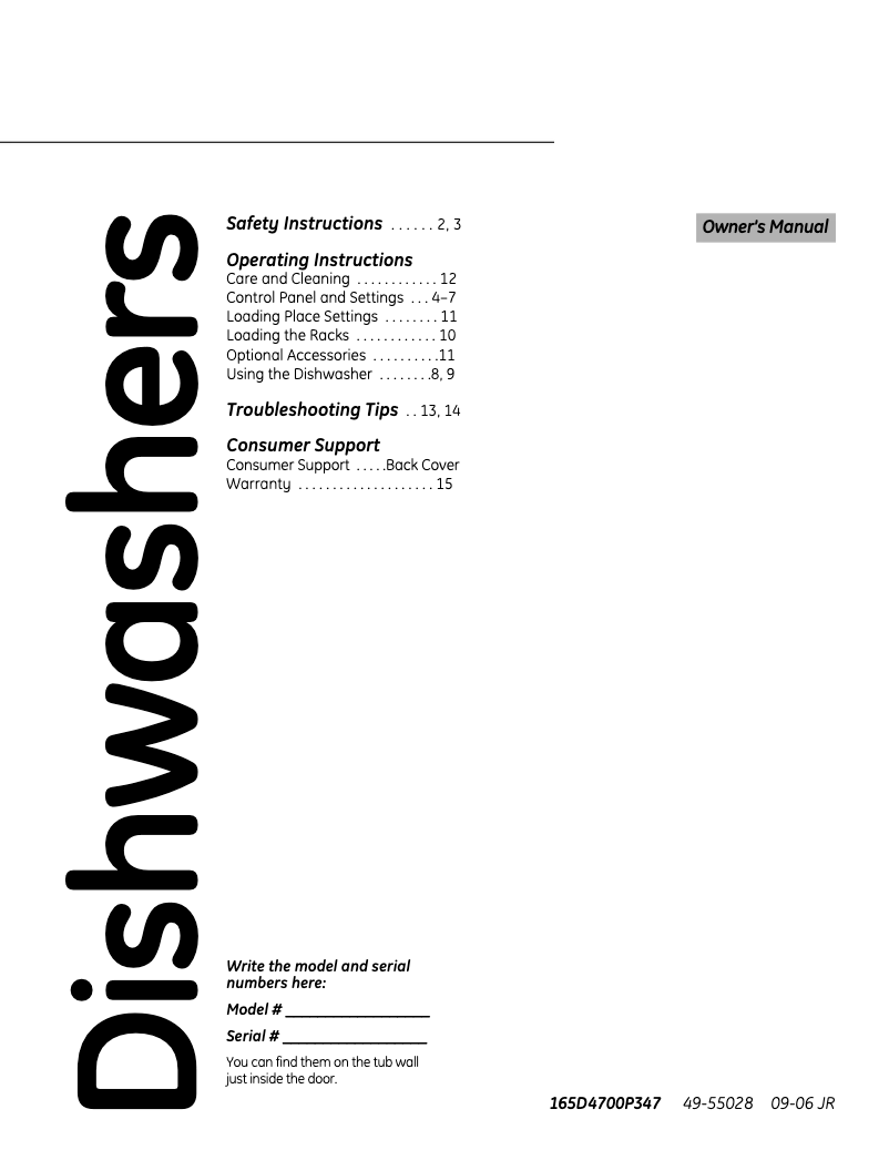 Page 1 of the manual Use and Maintenance Manual GE GLD6200LWW