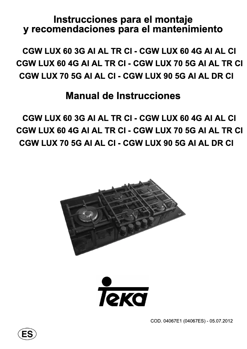 Page 1 de la notice Manuel utilisateur Teka CGW LUX 60 3G AI AL TR CI