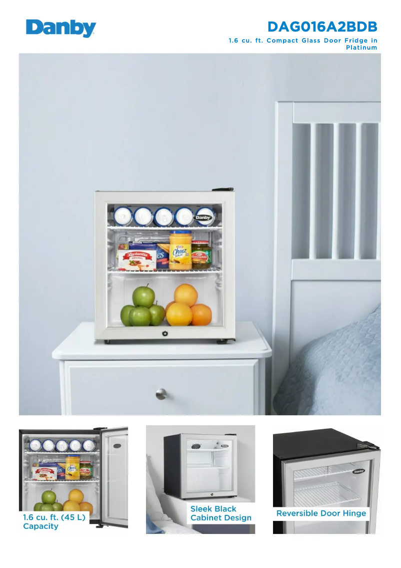 Page 1 de la notice Fiche technique Danby DAG016A2BDB