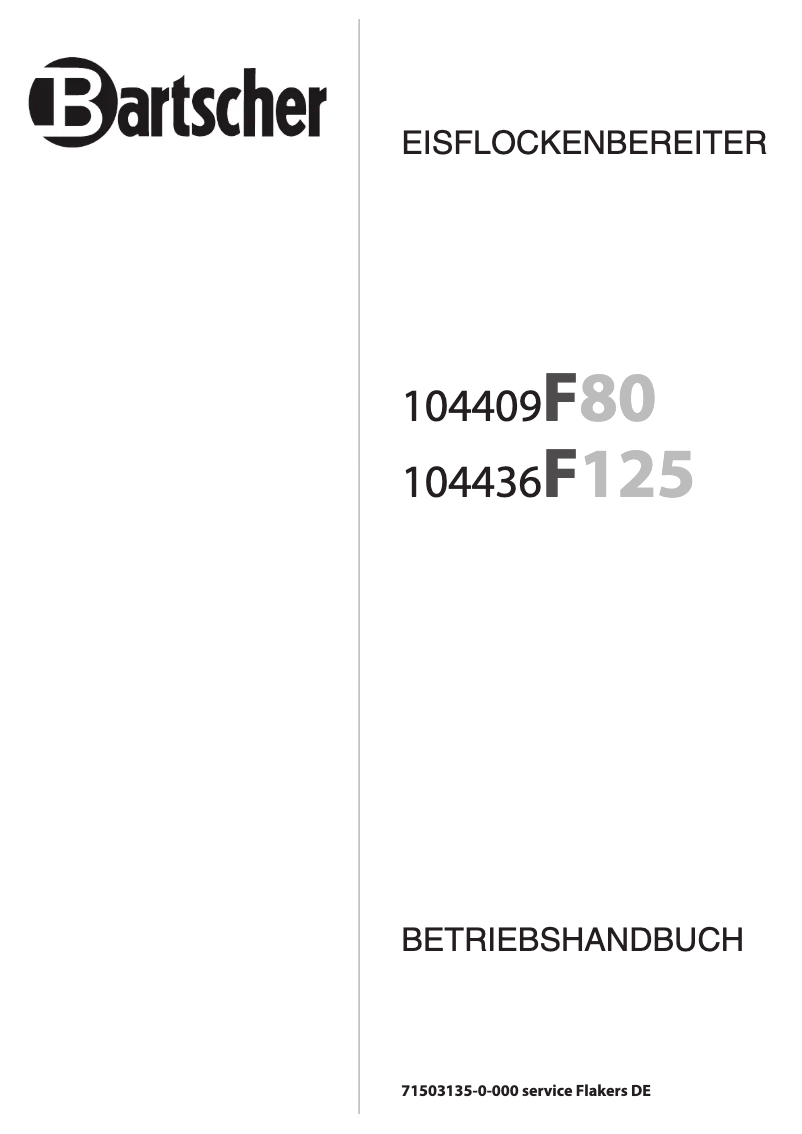 Page 1 de la notice Manuel utilisateur Bartscher F 125