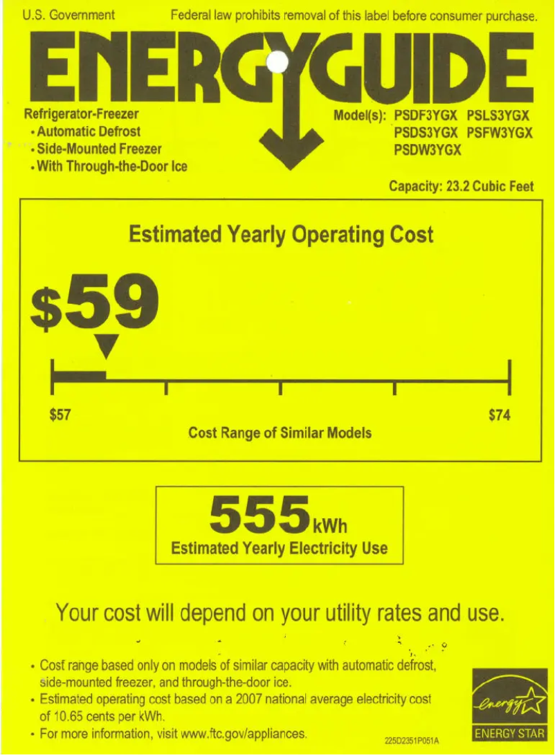 Página 1 del manual Etiqueta energética GE PSDF3YGXBB