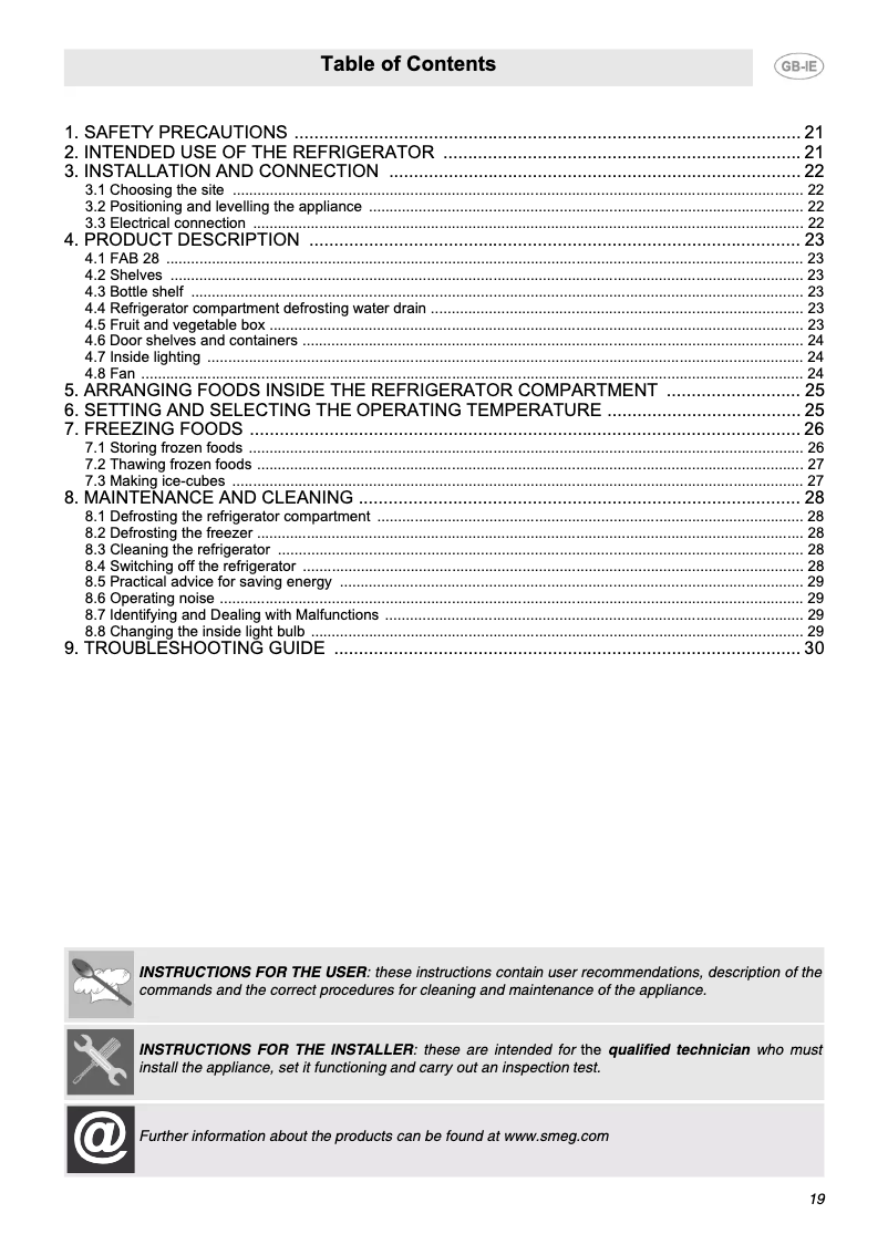 Página 1 del manual Manual de usuario Smeg FAB28LB