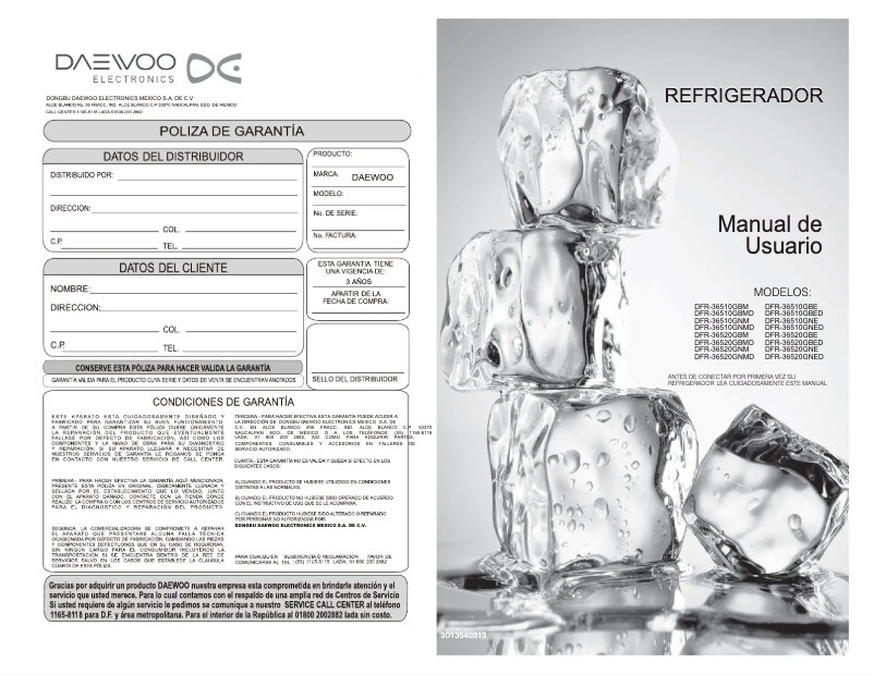 Page 1 de la notice Manuel utilisateur Daewoo DFR-36520GNMD