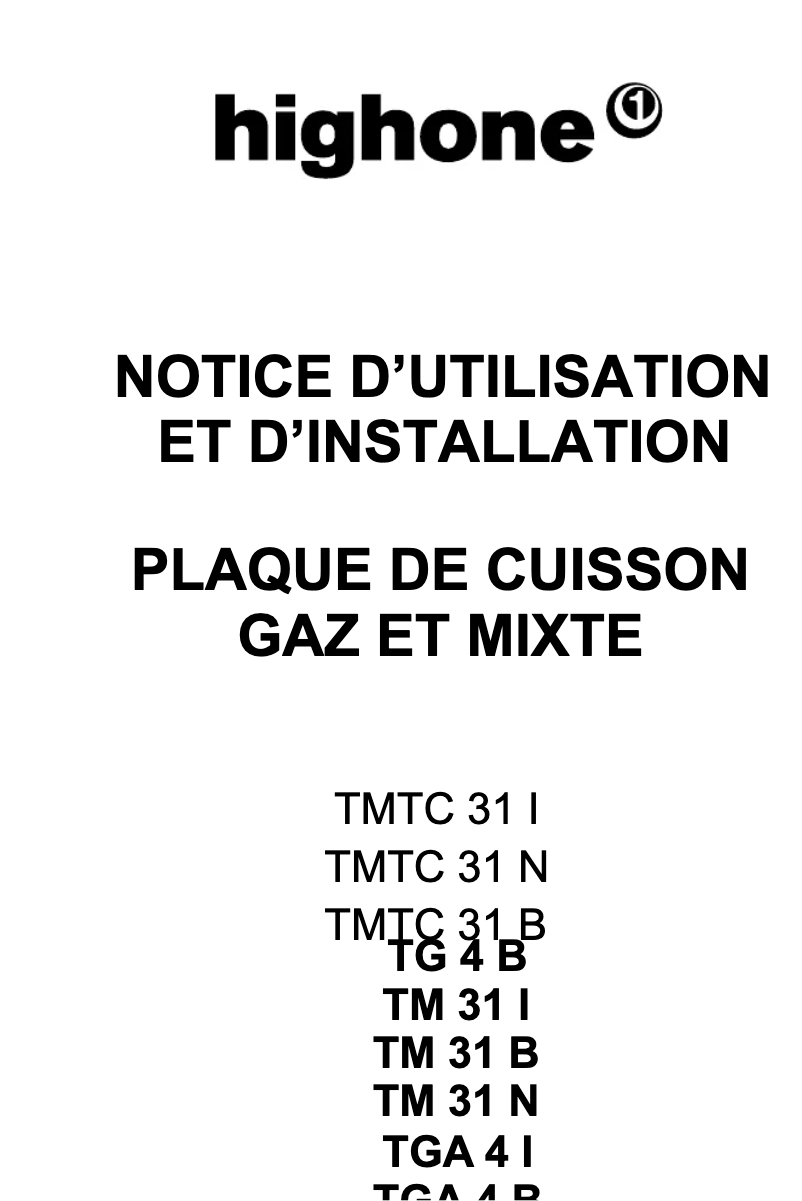 Page 1 de la notice Manuel utilisateur High One TMTC 31 N