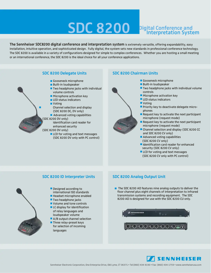 Page 1 de la notice Fiche technique Sennheiser SDC 8200 CV