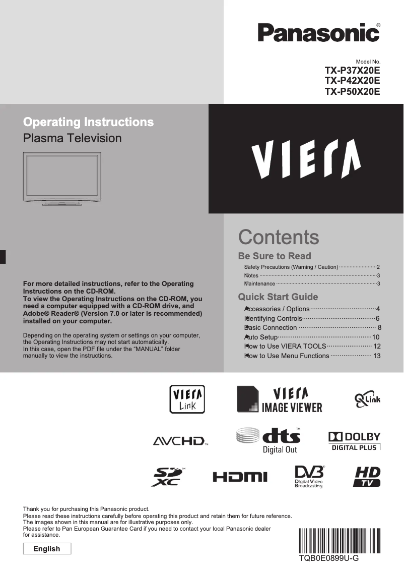 Page 1 of the manual User Manual Panasonic Viera TX-P42X20E