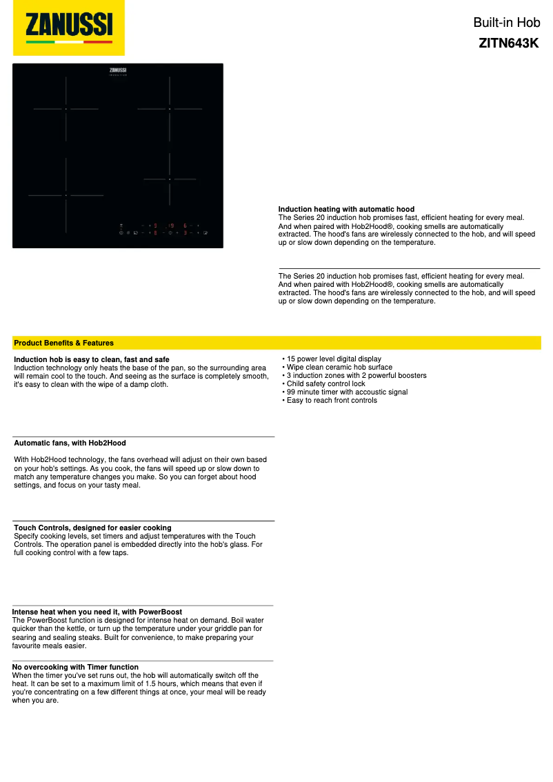 Page 1 de la notice Fiche technique Zanussi ZITN643K