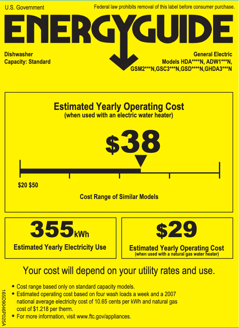 Page 1 of the manual Energy Label GE GSM2200NBB