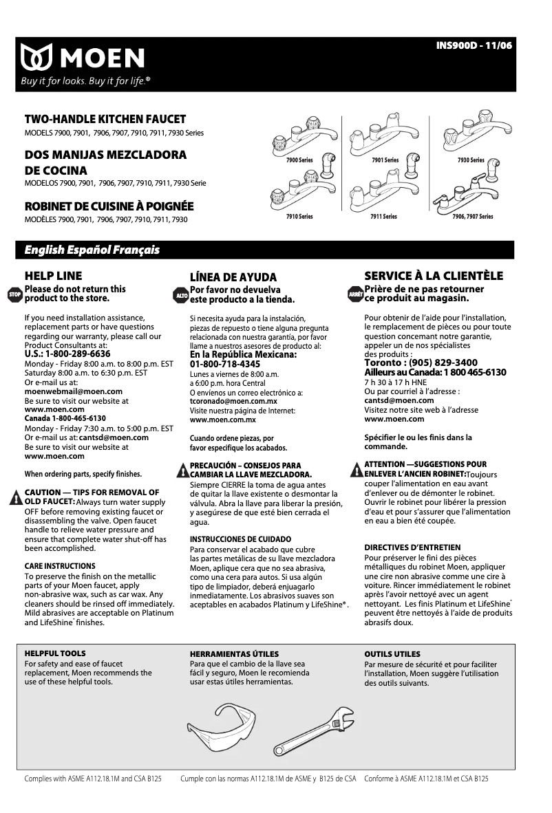 Page 1 de la notice Manuel utilisateur Moen Chateau 7906