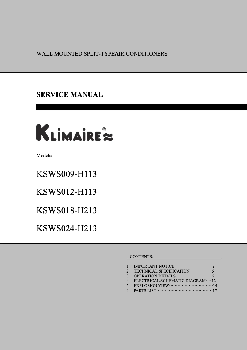 Página 1 del manual Manual de usuario Klimaire KSWS012-H213