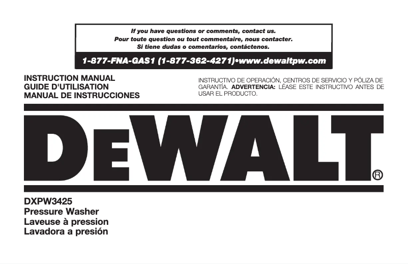 Page 1 de la notice Manuel utilisateur DeWalt DXPW3425