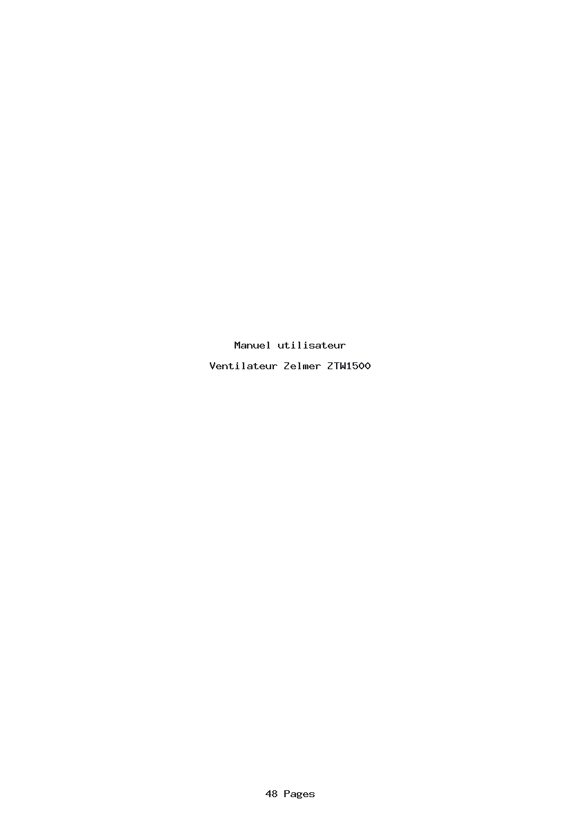 Page 1 de la notice Manuel utilisateur Zelmer ZTW1500