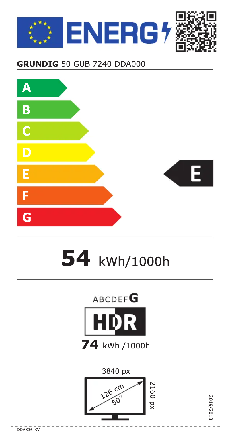 Page 1 de la notice Label énergétique Grundig 50 GUB 7240