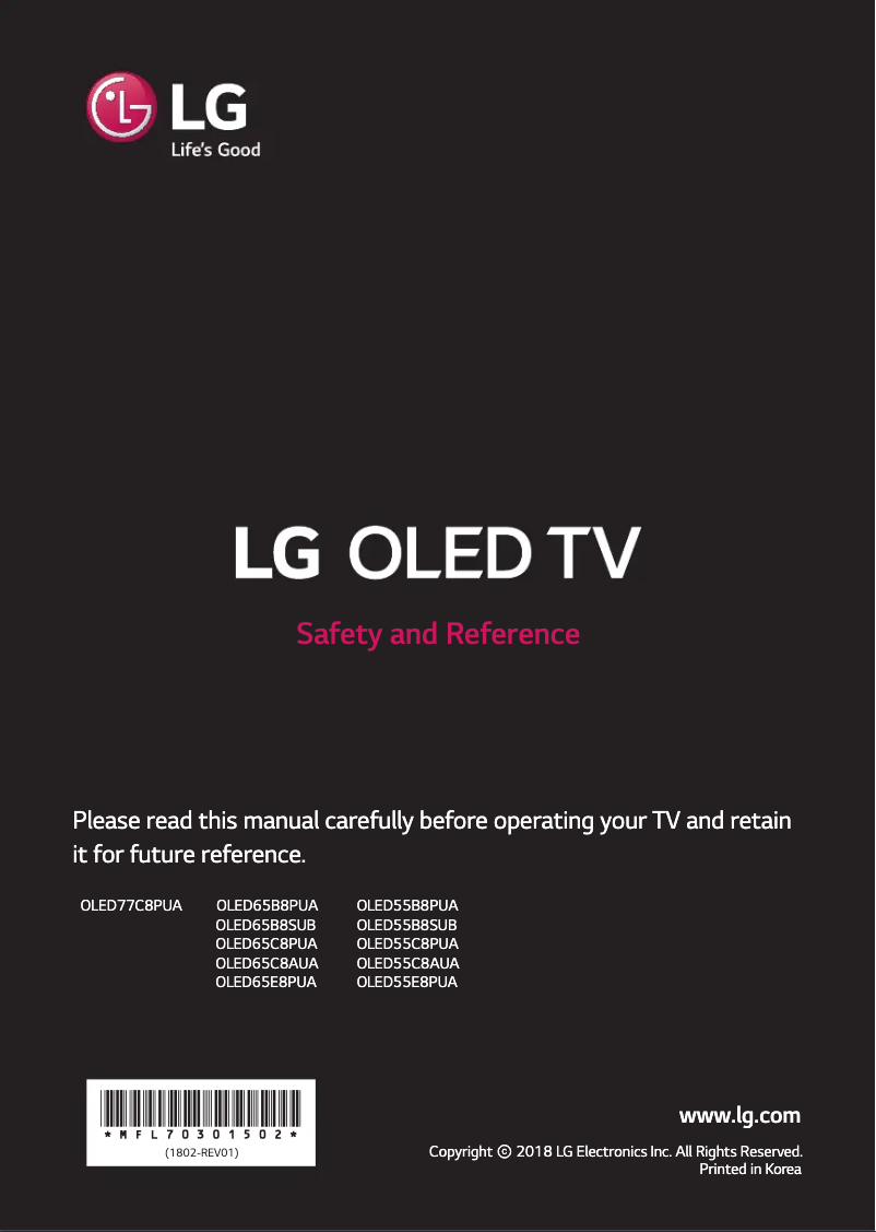 Page 1 de la notice Manuel utilisateur LG OLED55C8AUA