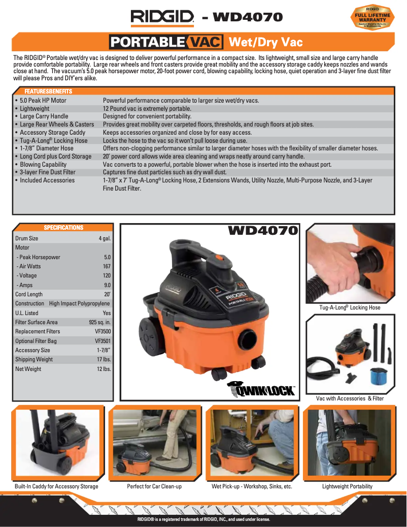 Página 1 del manual Catálogo Ridgid WD40700