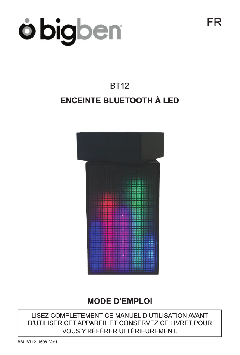Page 1 de la notice Manuel utilisateur Bigben BT12