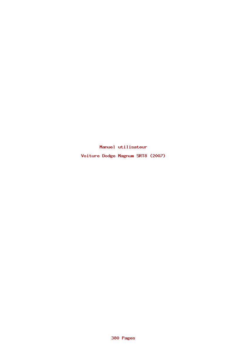 Page 1 de la notice Manuel utilisateur Dodge Magnum SRT8 (2007)
