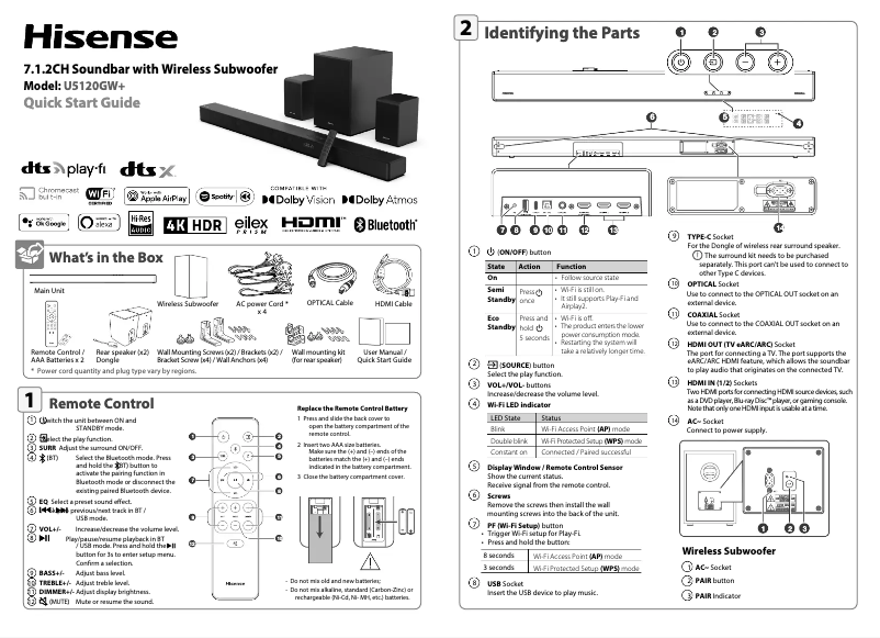 Page 1 de la notice Guide de démarrage rapide Hisense U5120GW+