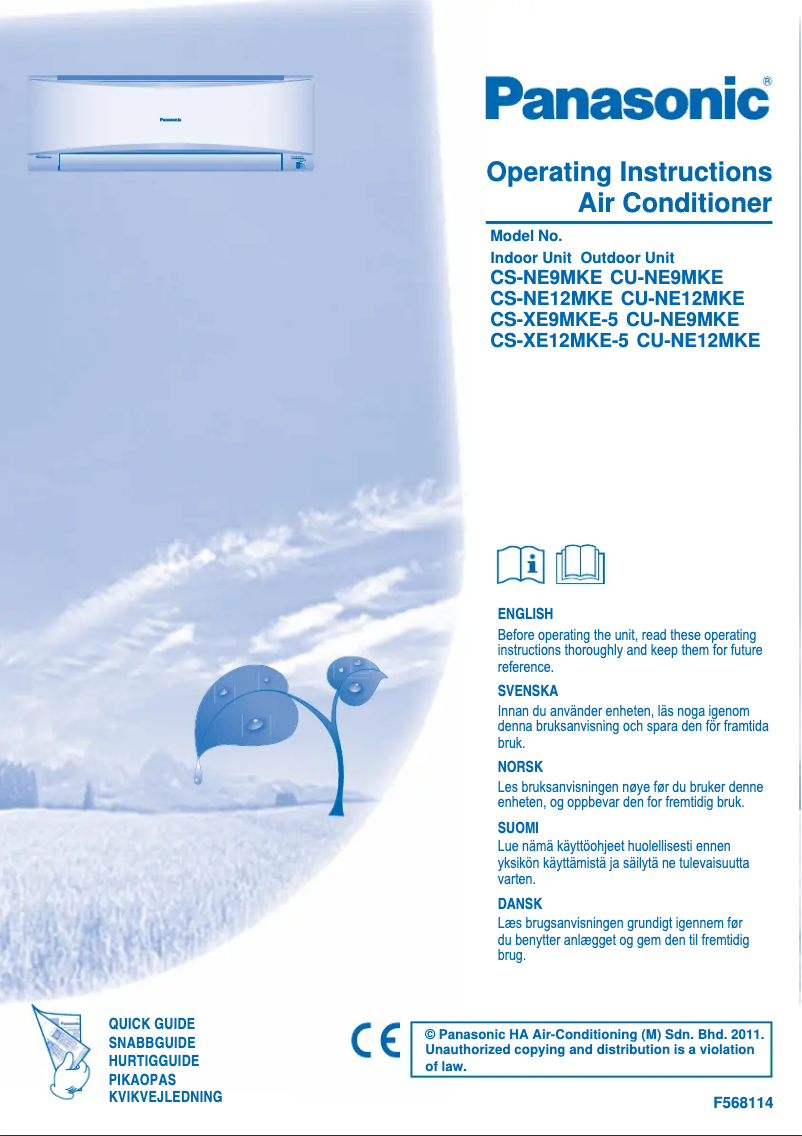 Page 1 de la notice Manuel utilisateur Panasonic CS-NE9MKE