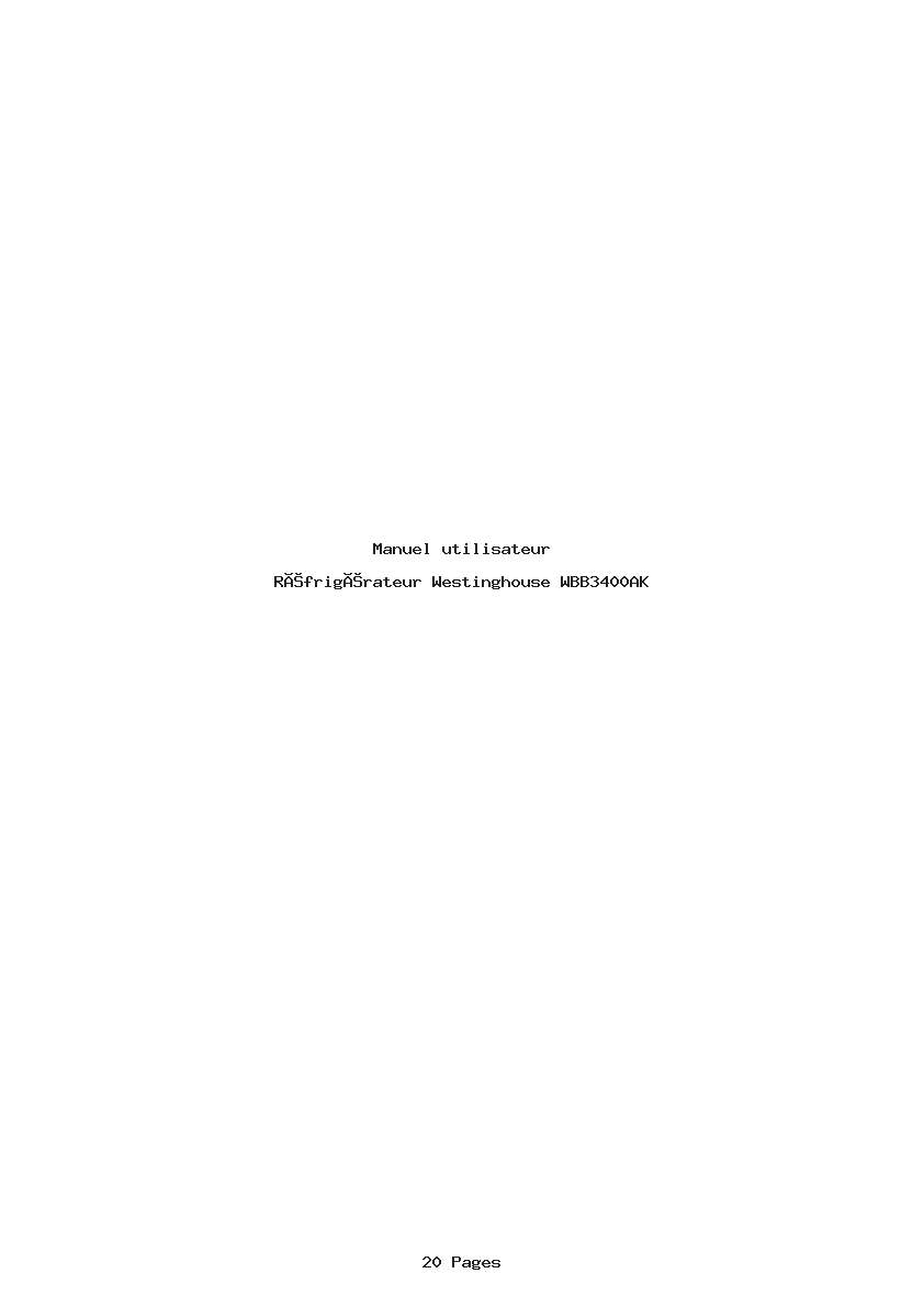 Page 1 de la notice Manuel utilisateur Westinghouse WBB3400AK