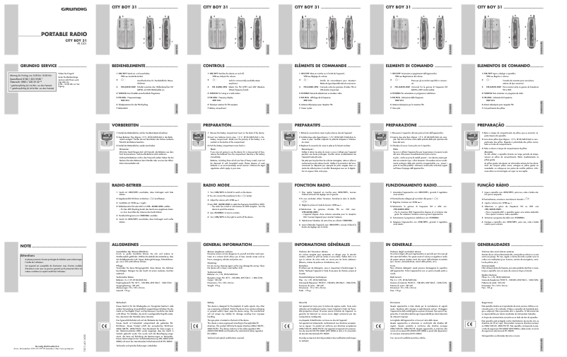 Page 1 de la notice Manuel utilisateur Grundig City Boy 31 PR 3201