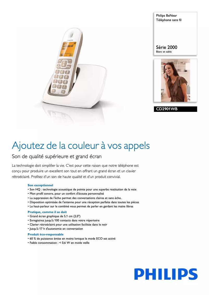 Page n°1 - Fiche technique Philips BeNear CD2901WB