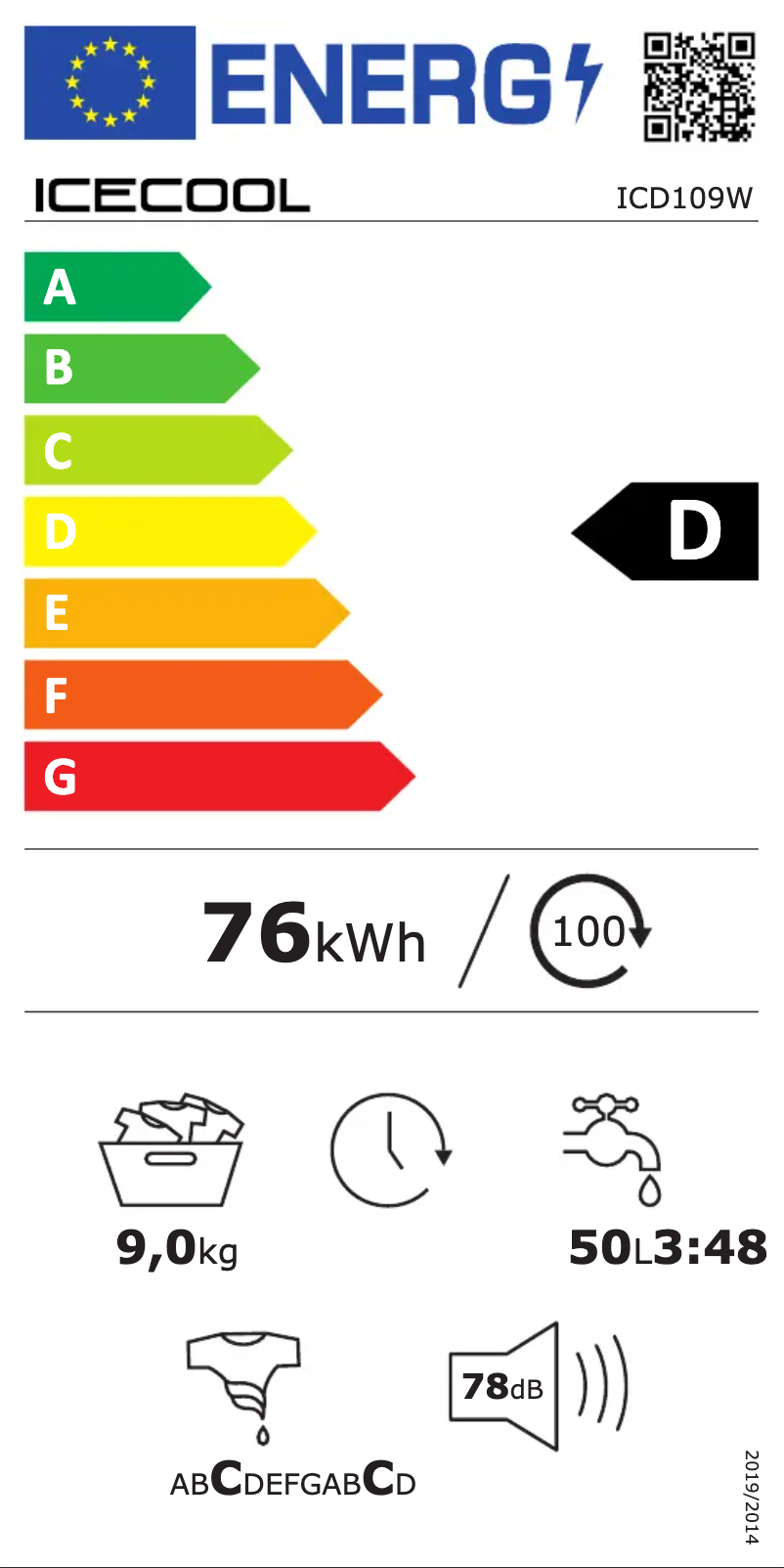 Page 1 de la notice Label énergétique Icecool ICD109W