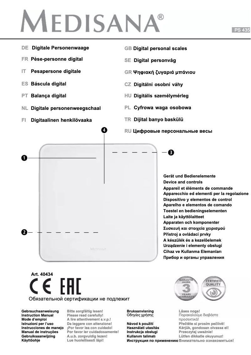 Page 1 de la notice Manuel utilisateur Medisana PS 436